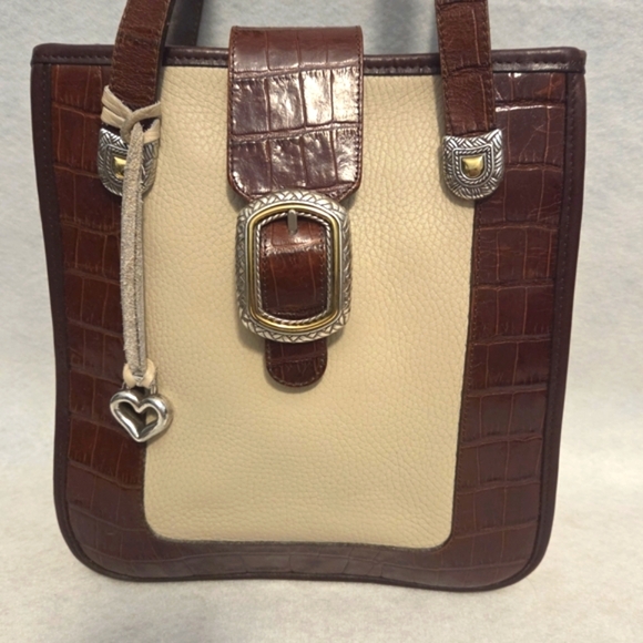 Vintage Y2K Brighton Crossbody Bag Croc-Embossed Trim Pebbled Leather Western - Picture 1 of 16